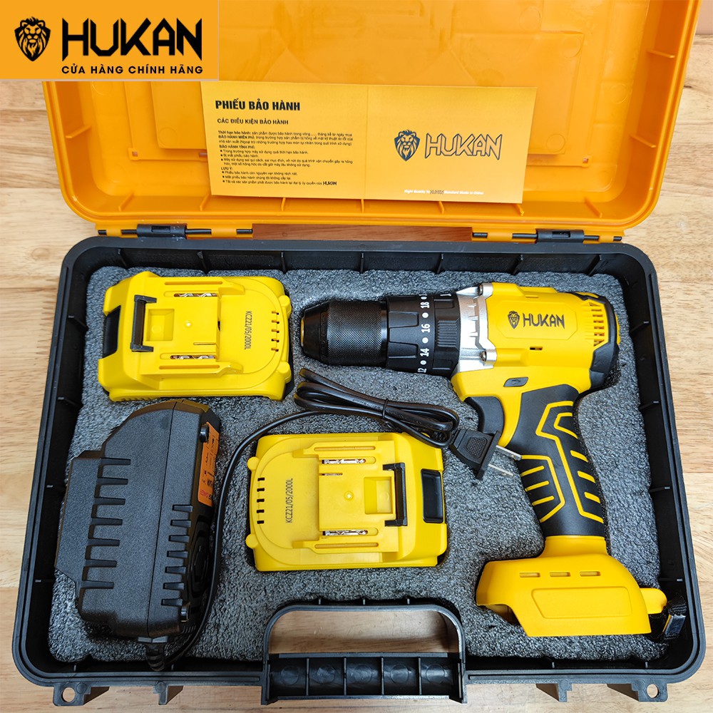 Máy khoan pin HUKAN X7 Pro không chổi than đầu kẹp 13 ly pin 21V 10cell tặng kèm 4 mũi khoan máy