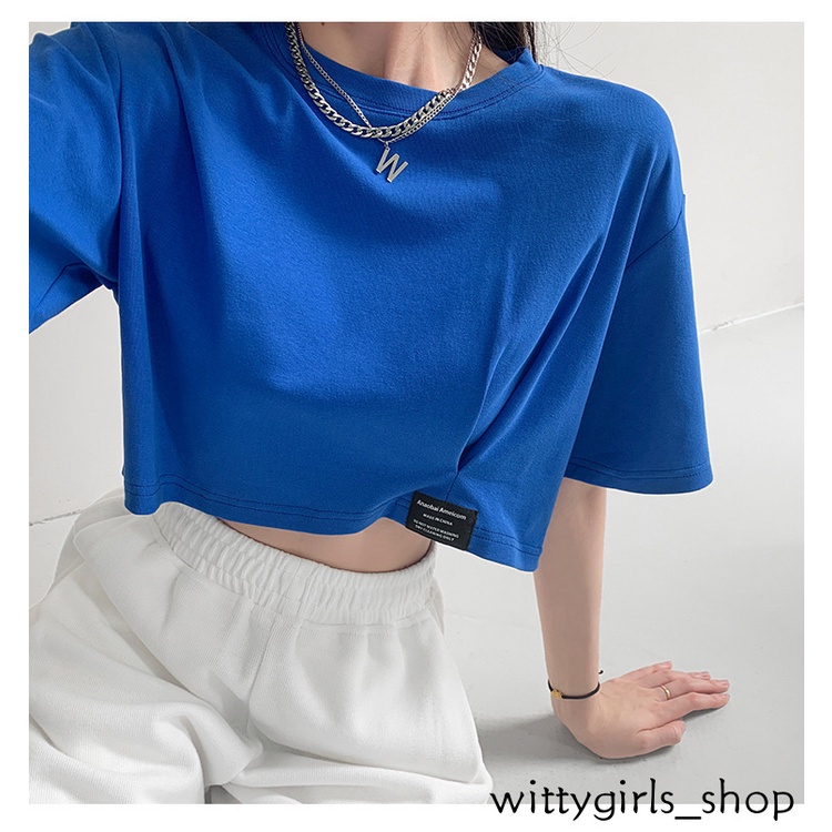 Wittygirls-áo Thun Croptop Tay Ngắn Dáng Rộng Thời Trang Mùa Hè Cho Nữ