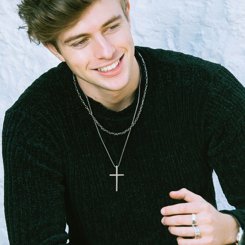 Vòng cổ Vnox mặt thánh giá màu bạc bằng thép không gỉ 24 inch thời trang độc đáo cho nam