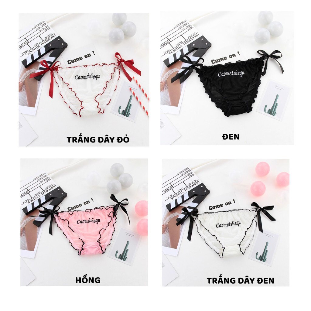Quần Lót Nữ cao cấp viền bèo buộc nơ in chữ tôn dáng DAN STORE MÃ 3019