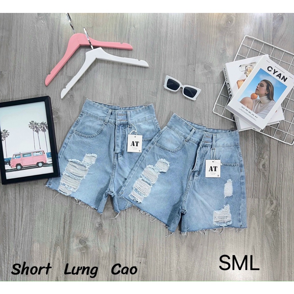 Quần short jeans DAISY BELLE phối rách cá tính, năng độn, hack chân SD035