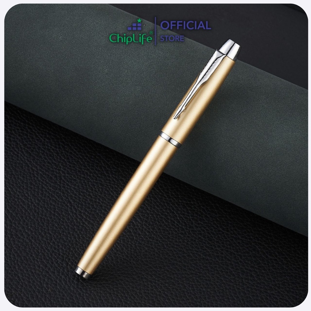 Bút ký khắc tên theo yêu cầu CHIPLIFE IMV029 - Vàng viền bạc ngòi 0.5mm mực xanh