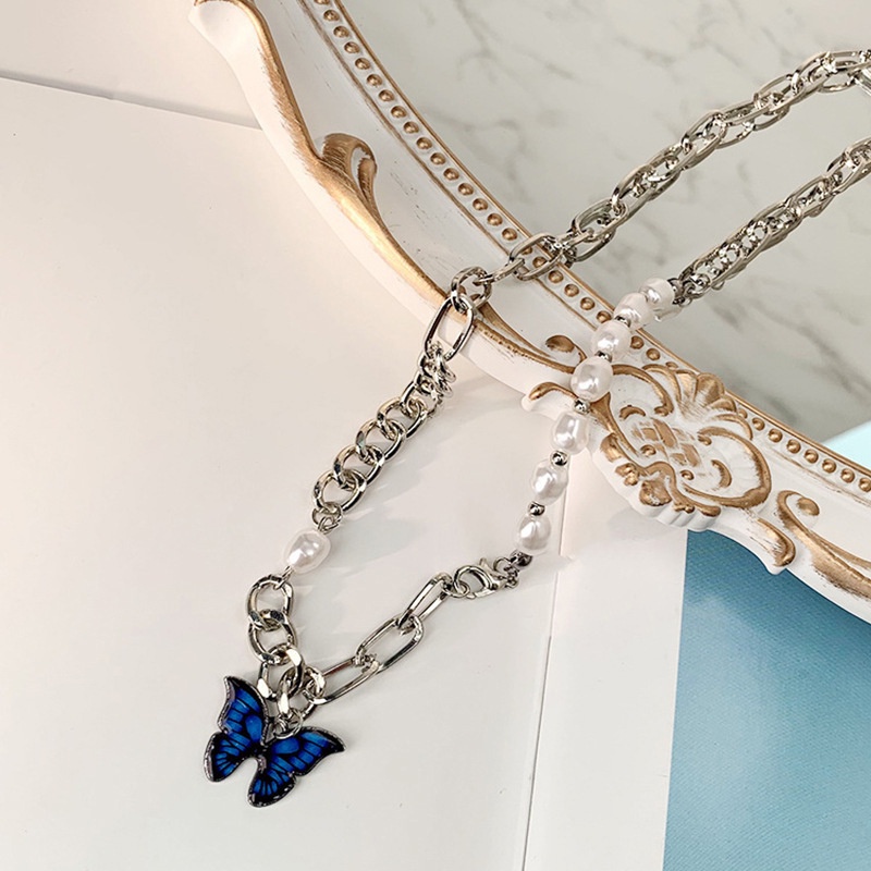 Dây Chuyền Mặt Hình Bướm Đính Ngọc Trai Nhân Tạo Thời Trang Cá Tính