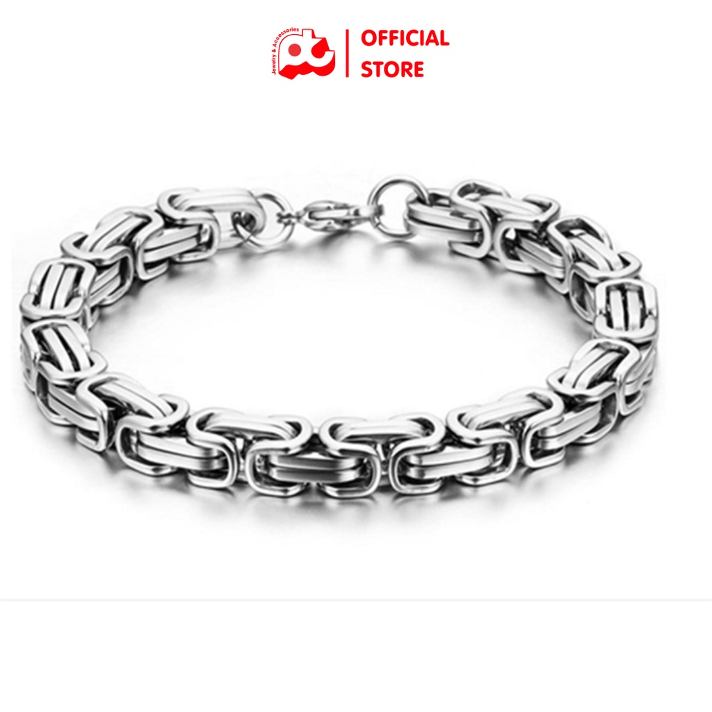 Lắc tay nam cao cấp đẹp sang trọng titan thép không gỉ kiểu ziczac vuông PT JEWELRY kích cỡ 9mm màu trắng PTLTNA78