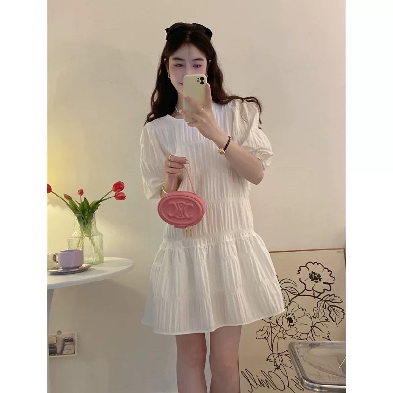 Đầm Váy Trắng Nữ Dáng Chữ A Xòe Nữ Đi Dự Tiệc Biển Dáng Ngắn Kiểu Midi Tay Ngắn Lỡ Làm Công Sở Chali V053
