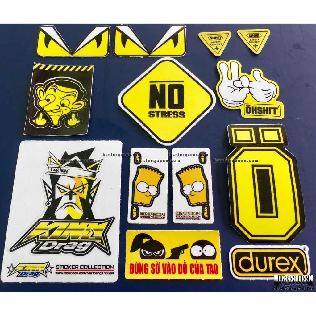 Bộ 13 logo vàng trắng, decal dán xe máy, nón bảo hiểm... Sticker chống nước, bền màu. Hình dán chống nước