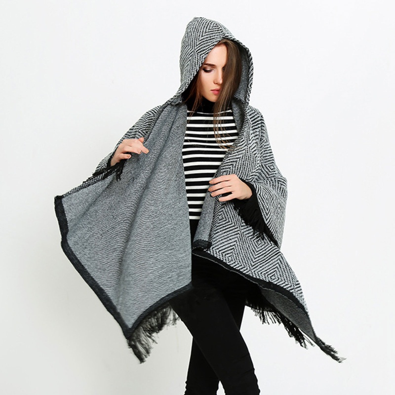 Khăn Choàng Dệt Kim Phối Tua Rua Viền Tua Rua Oversize Giữ Ấm Mùa Đông Phong Cách Vintage Cho Nữ