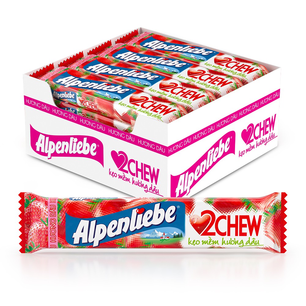 Kẹo Mềm Alpenliebe 2Chew Hương Dâu (Hộp 16 Thỏi)