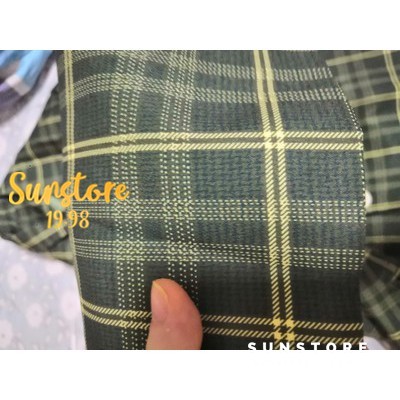 Áo khoác vest blazer sọc caro xanh và chân váy suông xẻ tả màu xanh Ulzzang