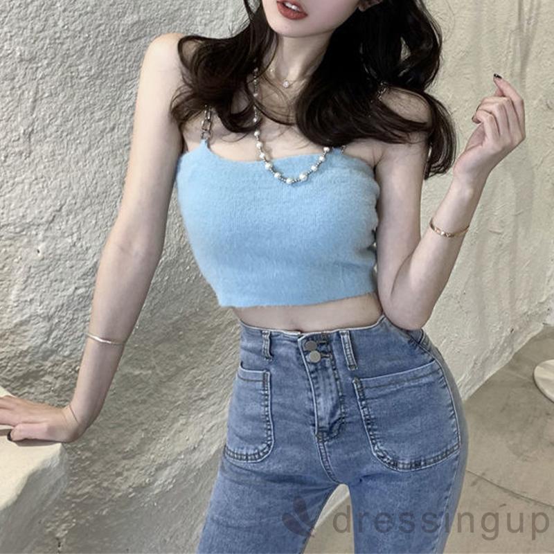 Áo không tay cổ chữ u màu sắc đơn giản cho nữ