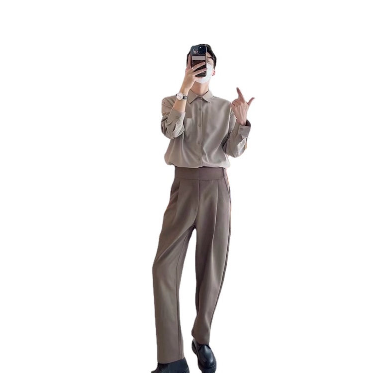 Áo Sơ Mi Tay Dài Dáng Rộng Phối Túi Thiết Kế Thoáng Khí Thời Trang Nhật Bản Cho Nam