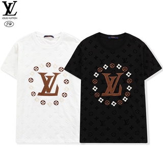 L Men and Women Cotton Embroidery Short Sleeve T-shirt Couples Round Collar Casual Sports Tops