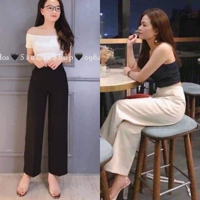 Quần ống rộng cạp cao khoá hông siêu tông dáng 3 màu đen, kem, trắng trẻ trung sành điệu