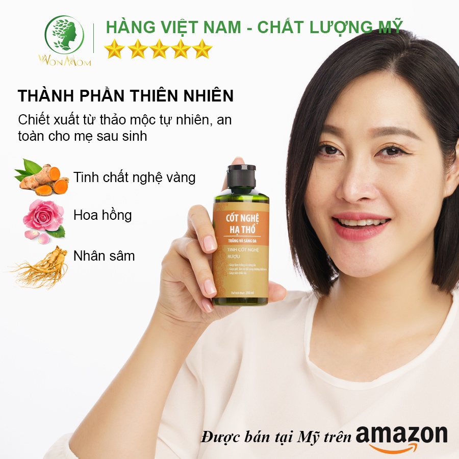 [ Giảm 35K - Đơn 339K ] Cốt Nghệ Hạ Thổ Dưỡng Trắng Da Body Sau Sinh Wonmom 200ml