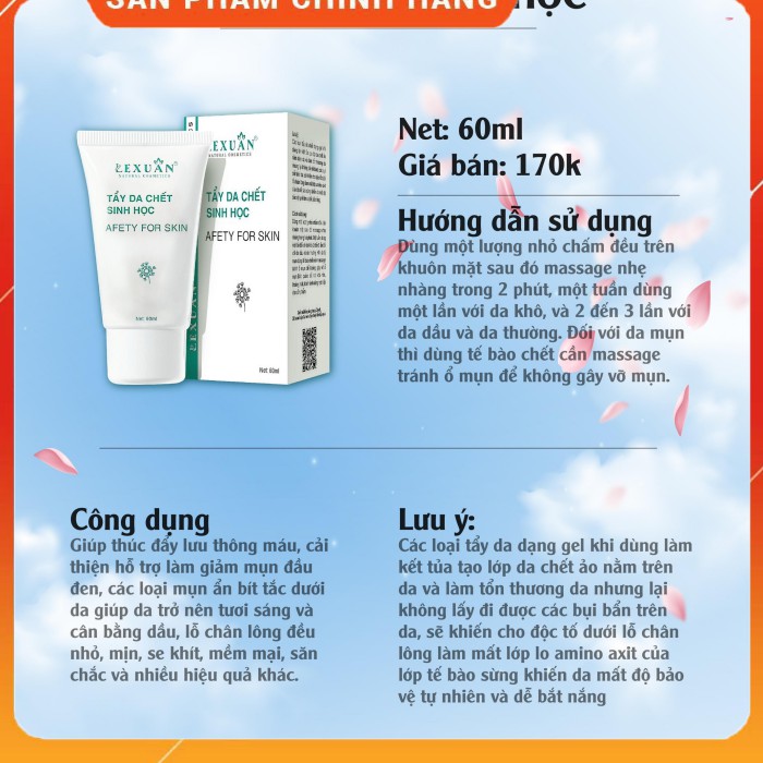 Kem tẩy da chết sinh học Lê Xuân natural cosmetic - giảm nhờn giảm mụn căng mịn cân bằng PH