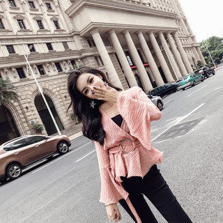 Áo voan vạt chéo bèo viền