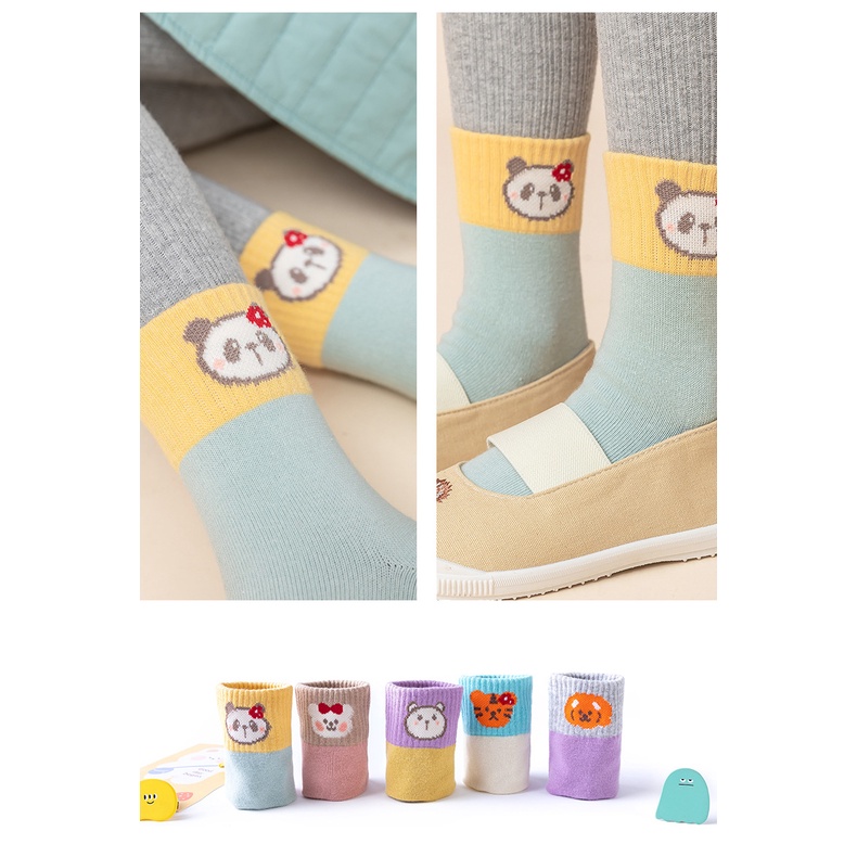 Set 5 Đôi Vớ Họa Tiết Gấu Hoạt Hình KokoroCare YKC-01 Cho Bé Từ 1-5 Tuổi