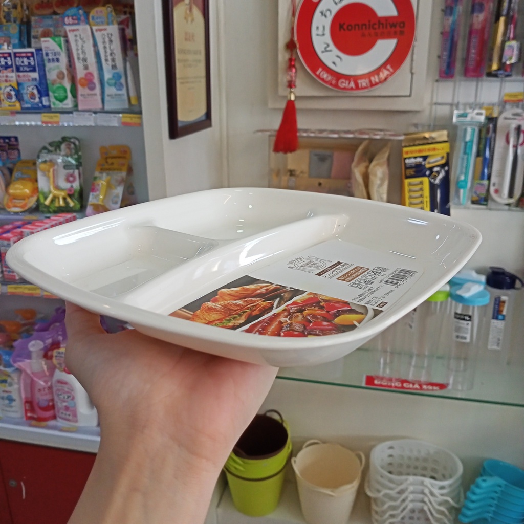Khay Ăn Hình Chữ Nhật Chia 3 Ngăn Cho Bé NIPPAN - Hàng Nội Địa Nhật Bản - 4955959148210