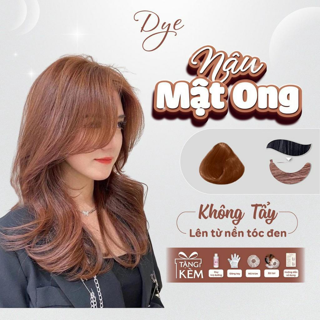Thuốc nhuộm tóc, thuốc nhuộm tóc NÂU MẬT ONG, DYE.HAIR, tặng kèm oxy trợ dưỡng và bao tay