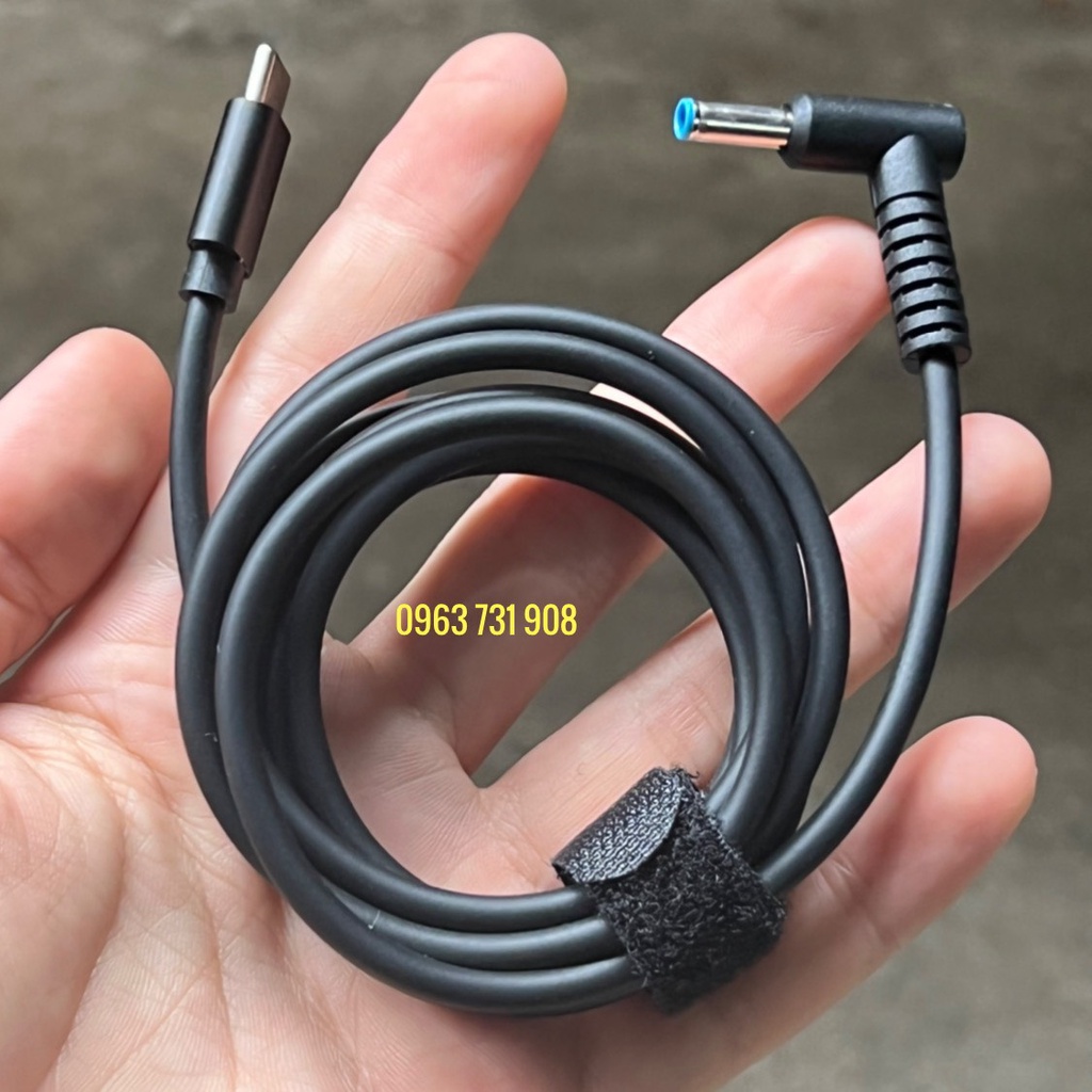 cáp cạc chuyển usb type c sang sạc laptop hp chân xanh nhỏ 4.5mm*3.0mm