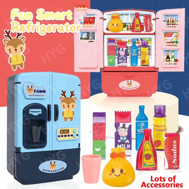 Tủ lạnh đồ chơi HYG Toys hai cửa mô phỏng nhỏ xinh cho bé chơi đóng vai ở nhà