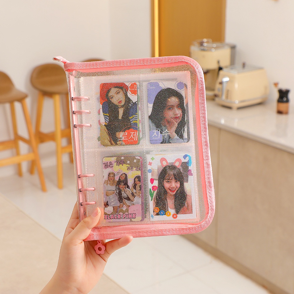 Sổ Còng Binder Sổ Tay Khổ A5 6 Lỗ Trong Suốt Có Kim Tuyến Lấp Lánh Tiện Dụng DIY