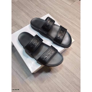 Dép da nam 1988clothes  thời trang 2 quai ngang da bò thật màu đen và nâu dành cho nam D73