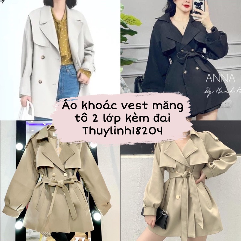 Áo khoác măng tô 2 lớp dáng ngắn phong cách Hàn Quốc cho nữ