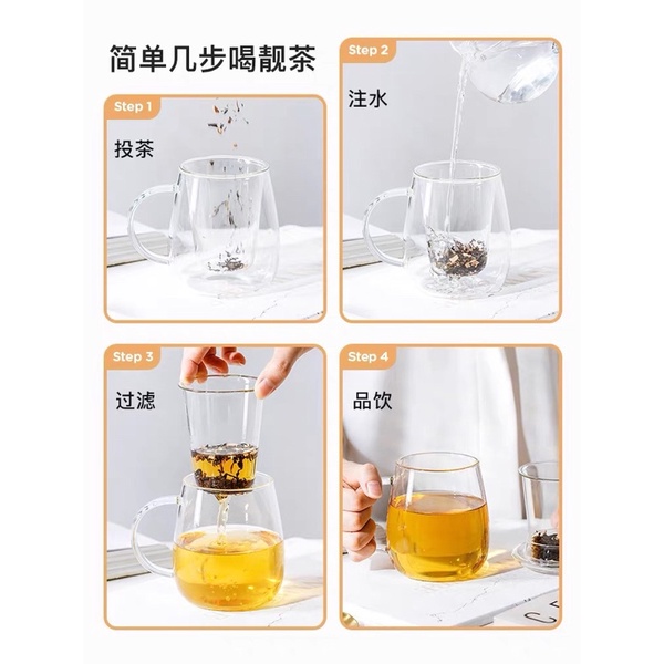 Cốc trà thuỷ tinh lõi lọc trà chịu nhiệt cao cấp có nắp nhiều mẫu