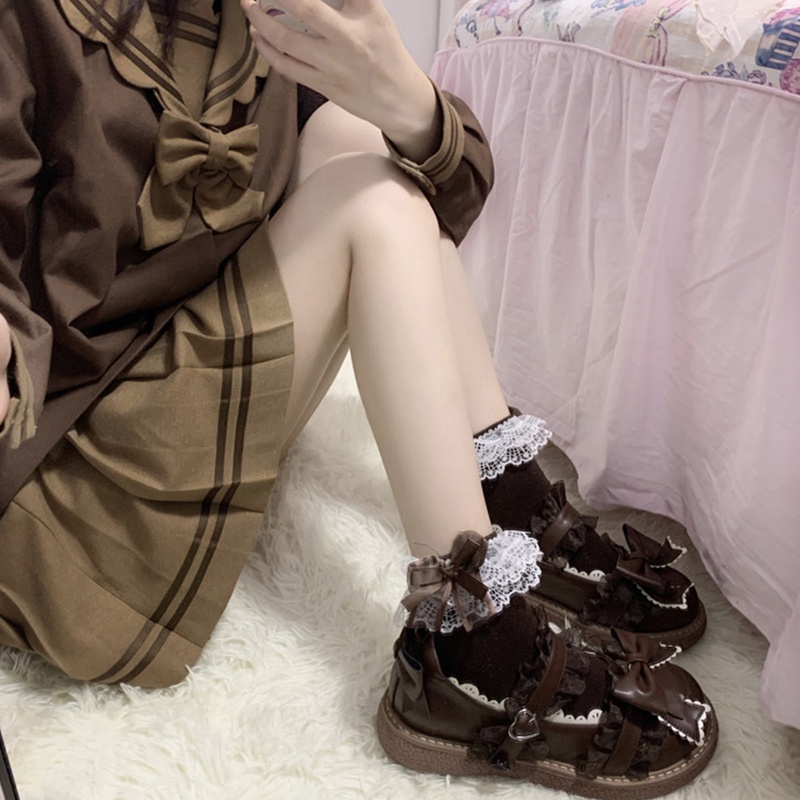 Youyo Vớ Thuyền Dài Đến Mắt Cá Chân Phối Ren Bèo Ấm Áp Phong Cách Lolita Cho Nữ