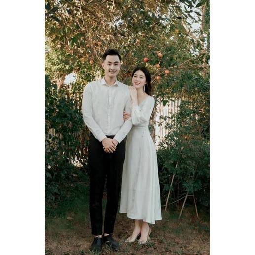 Đầm váy cưới, dự tiệc tiểu thư đi bàn bưng quả bê tráp, chụp hình cưới cô dâu đơn giản trắng tinh khôi thanh lịch