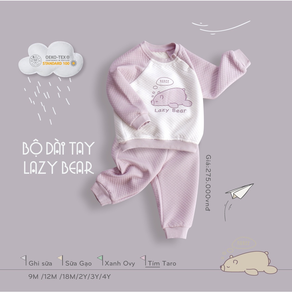 [Chính Hãng]Bộ dài tay trần bông lazy bear cao cấp Hrnee