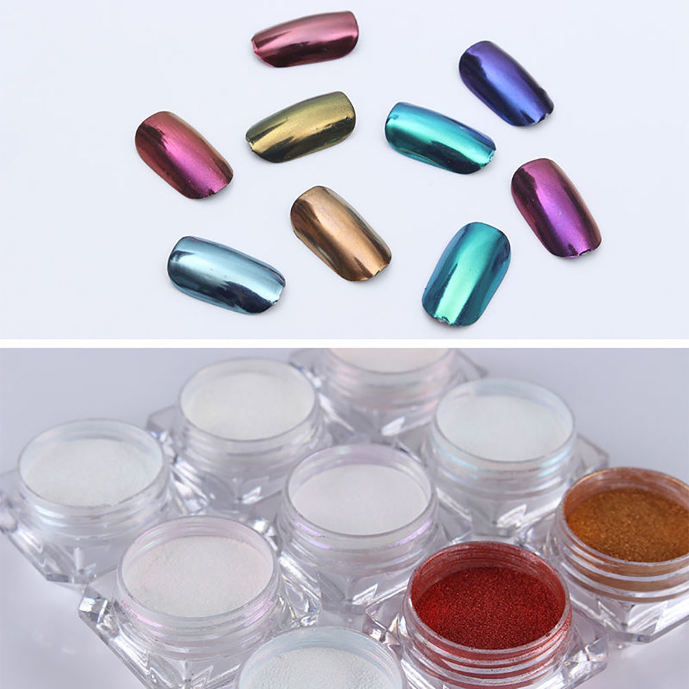 Bột Tráng Gương 9 Màu Kèm Cọ Tự Trang Trí Móng Tay Nghệ Thuật