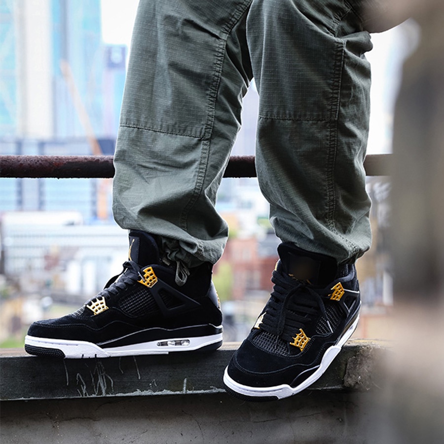 Giày thể thao cổ cao Jordan 4 nam nữ màu đen trắng royalty, Giày bóng rổ đẹp giá rẻ, Sneaker cao cổ retro black