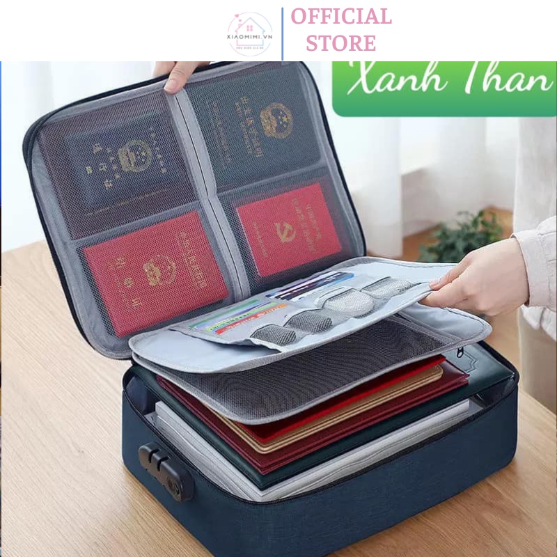 Cặp túi đựng hồ sơ tài liệu giấy tờ A4 cỡ lớn nhiều ngăn có khoá số tiện lợi Xiaomimi rffghg