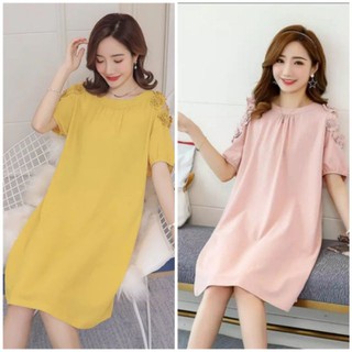 Váy bầu (Đầm bầu) hoa vai vàng thời trang hè 2019