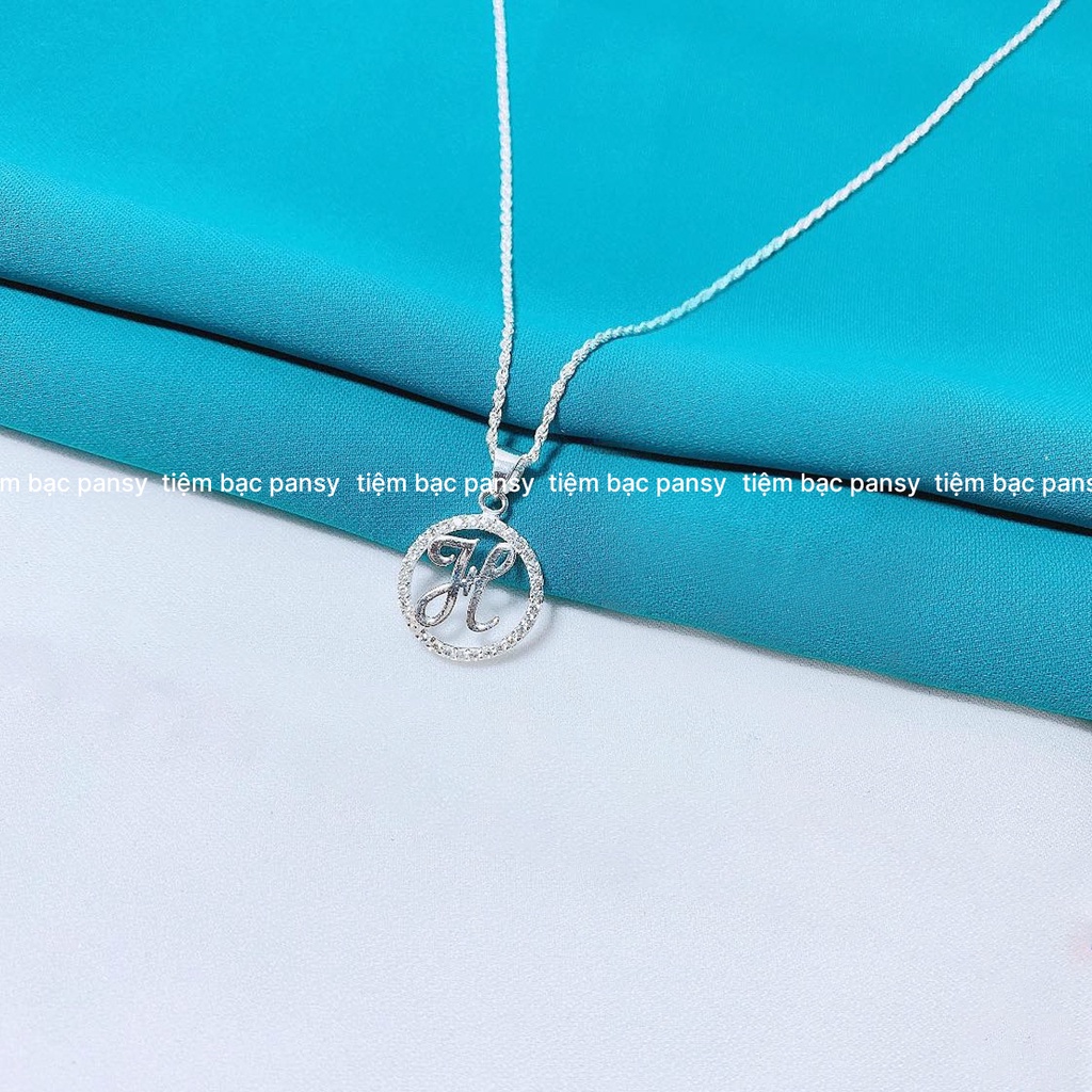 Dây chuyền bạc nữ PANSY mặt chữ cái theo tên - Vòng cổ nữ bạc ta 925 viền tròn nạm đá lấp lánh, có thể kết hợp đeo đôi