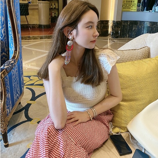 Áo thun ZHELIHANGFEI dệt kim ngắn tay lưng cao khoét lỗ phong cách quyến rũ