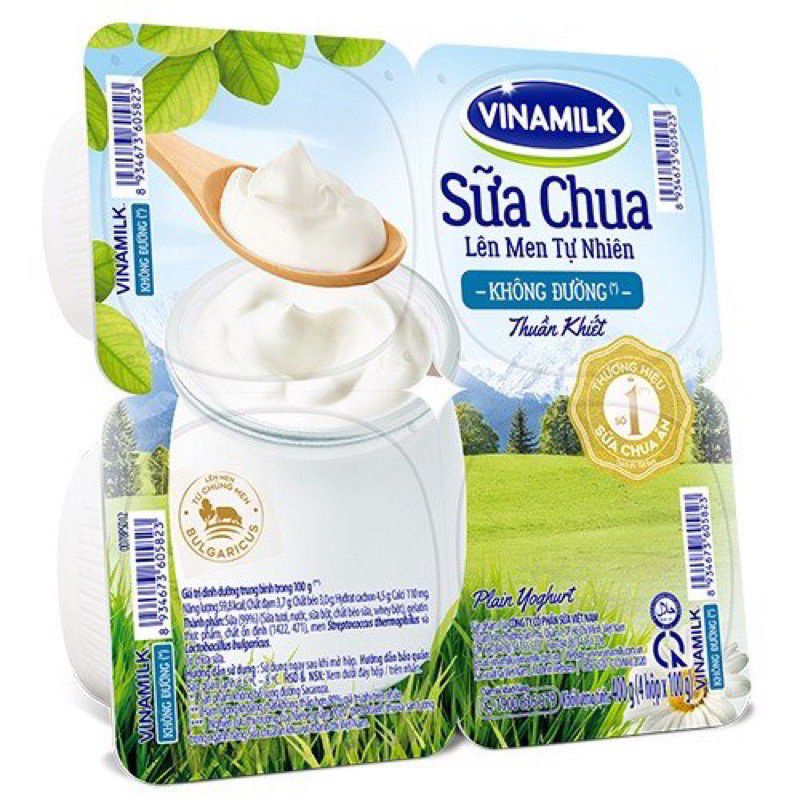 COMBO 4 lốc SỮA CHUA ĂN CÓ ĐƯỜNG ,KHÔNG ĐƯỜNG 100G