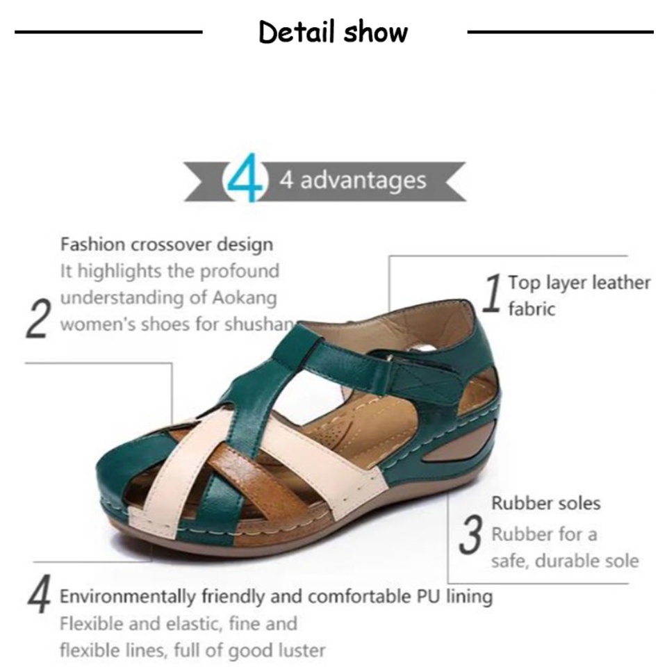 Tikp Giày sandal đế xuồng dày chống trượt phong cách retro thời trang dành cho nữ