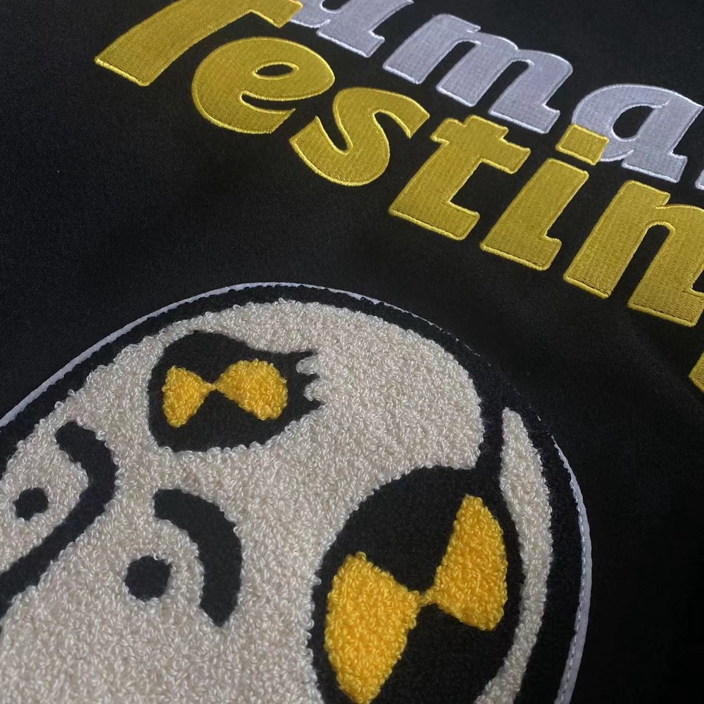 Human MADEx AWGE A $Ap Rocky Human Testing Áo Khoác Bóng Chày Đồng Phục Áo Khoác Bóng Chày Bằng Da Cotton Màu Đen Trắng Ghép Vải