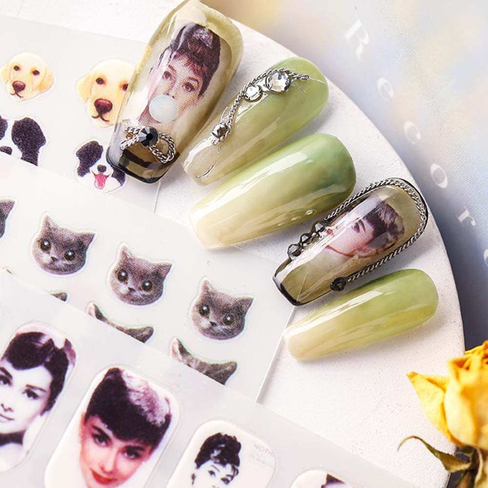 [Hàng mới về] Nhãn dán kiểu thú cưng hoạt hình 3D siêu mỏng chống thấm nước để trang trí móng tay nghệ thuật