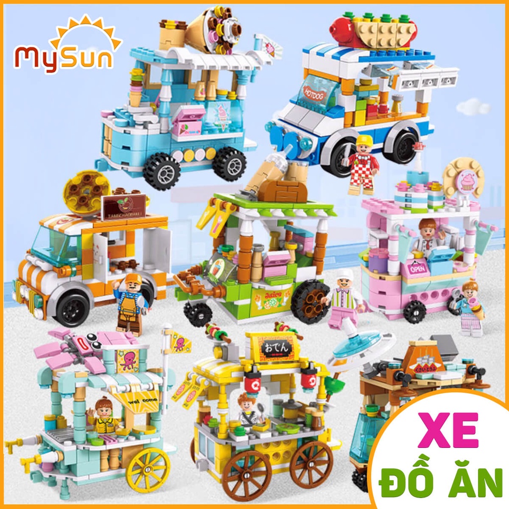 Bộ đồ chơi Lego lắp ráp ghép xe đồ ăn vặt đường phố cho bé MySun