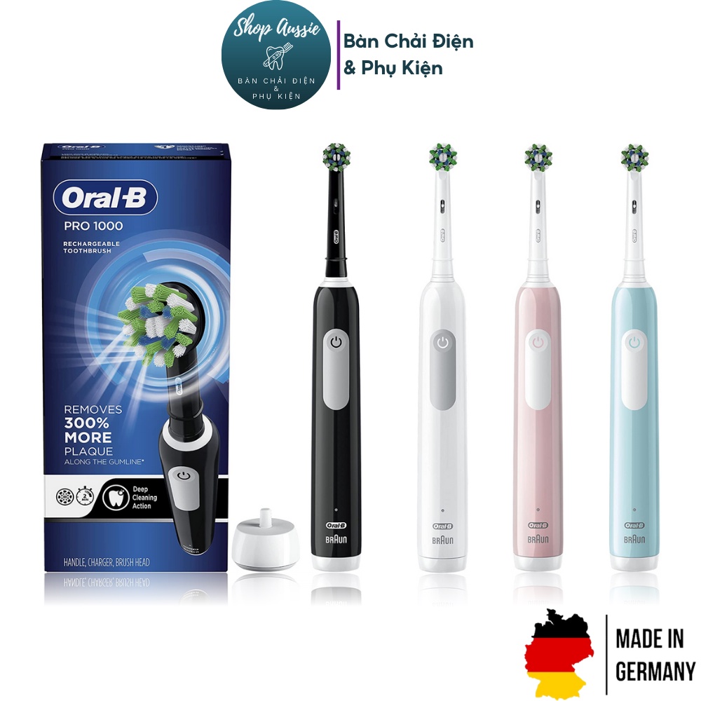 Bàn Chải Đánh Răng Điện Oral-B Pro1000 - Cảm Biến Lực Chải, Làm Sạch 3DAction, Bàn Chải Điện Oral B [Made In Germany]