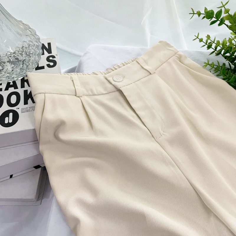 Quần dài ống rộng lưng cao màu trơn thời trang thanh lịch cho nữ