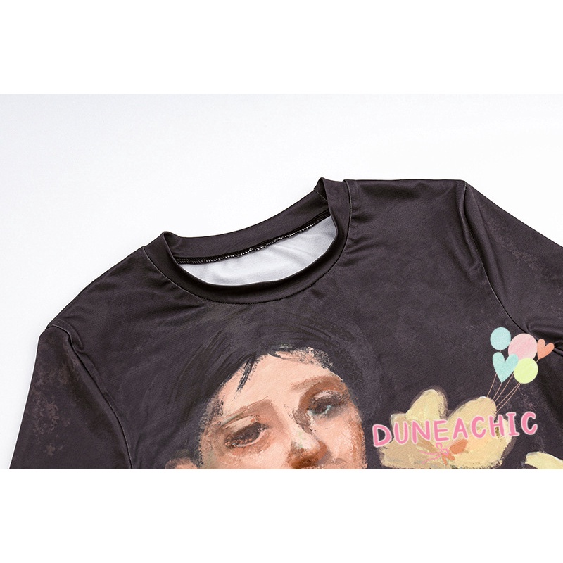 DUNEA Áo Thun Ngắn Tay In Họa Tiết Vintage Xinh Xắn Dành Cho Nữ