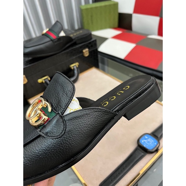 Giày sục nam logo thương hiệu Gucci GC/GG cao cấp da thật nhập khẩu mẫu mới mũi bo tròn