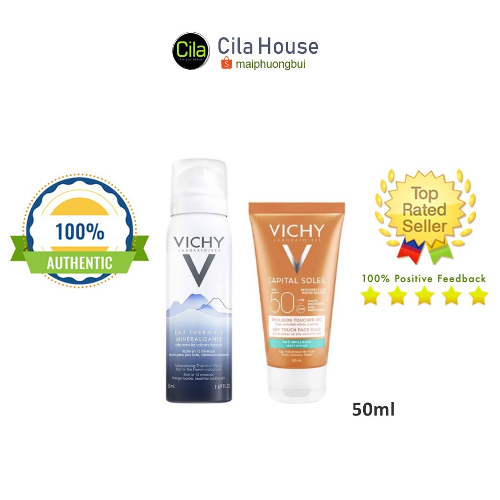 Set Kem Chống Nắng Vichy Ideal Soleil SPF50+ Dry Touch + Son Dưỡng SPF30 / Xịt khoáng Thermal Water - Cila House