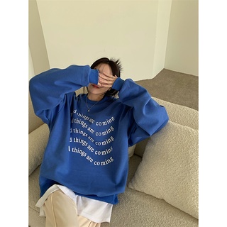 Áo Sweater Tay Dài Dáng Rộng In Chữ Kiểu retro Mỹ Xinh Xắn Cho Nữ