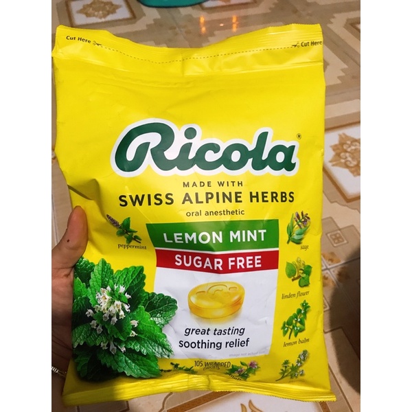 (cam kết chính hãng Mỹ )kẹo ho Ricola 105 viên không đường của Mỹ